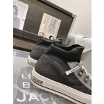 DIOR rattan plaid casual high top shoes fashion board shoes women black