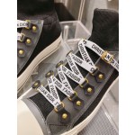 DIOR rattan plaid casual high top shoes fashion board shoes women black