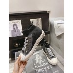 DIOR rattan plaid casual high top shoes fashion board shoes women black