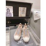 DIOR rattan check casual high top shoes fashion board shoes women nude