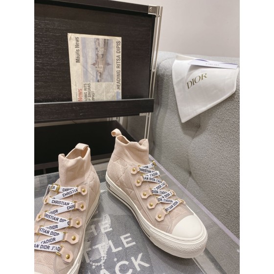 DIOR rattan check casual high top shoes fashion board shoes women nude