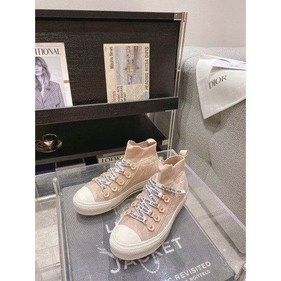 DIOR rattan check casual high top shoes fashion board shoes women nude