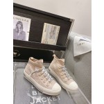 DIOR rattan check casual high top shoes fashion board shoes women nude