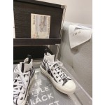 DIOR Rattan Check Casual High Top Board Shoes Fashion Board Shoes Black White