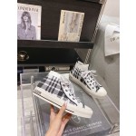 DIOR Rattan Check Casual High Top Board Shoes Fashion Board Shoes Black White