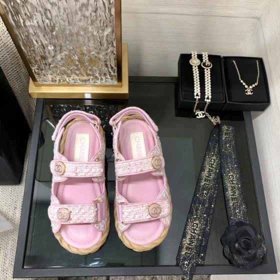 CHANEL 2023 spring and summer latest woven velcro sandals Japan imported woven materials