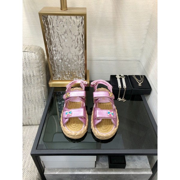 CHANEL 2023 spring and summer latest woven velcro sandals Japan imported woven materials