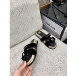 CHANEL 2023 spring and summer latest woven velcro slippers Italy imported multi-layer leather outsole