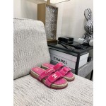 CHANEL 2023 spring and summer latest woven velcro slippers Italy imported multi-layer leather outsole