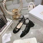 DIOR Retro Fashion Cutout Double Buckle Chunky Heel Mary Jane Shoes 3.5cm Black