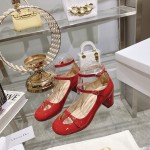 DIOR Retro Fashion Cutout Double Buckle Chunky Heel Mary Janes 6.5cm Big Red