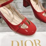 DIOR Retro Fashion Cutout Double Buckle Chunky Heel Mary Janes 6.5cm Big Red