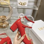 DIOR Retro Fashion Cutout Double Buckle Chunky Heel Mary Janes 6.5cm Big Red