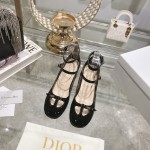 DIOR Retro Fashion Cutout Double Buckle Chunky Heel Mary Jane Shoes 6.5cm Black