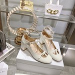 DIOR Retro Fashion Cutout Double Buckle Chunky Heel Mary Janes 6.5cm Beige