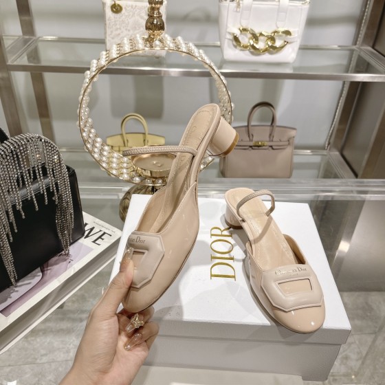 DIOR small round toe hollow one strap sandals 3.5cm apricot