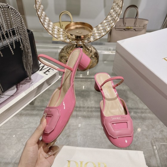 DIOR small round toe hollow one strap sandals 3.5cm Rose