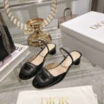 DIOR small round toe hollow one strap sandals 3.5cm Black
