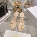 DIOR summer new bag head chunky sandals high heel model 7.5cm apricot