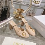DIOR summer new bag head chunky sandals high heel model 7.5cm apricot