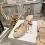 DIOR summer new bag head chunky sandals high heel model 7.5cm apricot