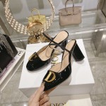 DIOR summer new bag head thick heel sandals high heel model 7.5cm black