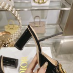 DIOR summer new bag head thick heel sandals high heel model 7.5cm black