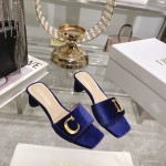 DIOR 2023 New early spring sandals Imported cow patent leather ➕ Korean suede Sheepskin lining 4.5cm blue