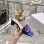 DIOR 2023 New early spring sandals Imported cow patent leather ➕ Korean suede Sheepskin lining 4.5cm blue