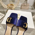 DIOR 2023 New early spring sandals Imported cow patent leather ➕ Korean suede Sheepskin lining 4.5cm blue