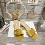 DIOR 2023 New early spring sandals Imported cow patent leather ➕ Korean velvet Sheepskin lining 4.5cm Yellow