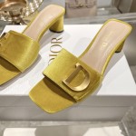 DIOR 2023 New early spring sandals Imported cow patent leather ➕ Korean velvet Sheepskin lining 4.5cm Yellow