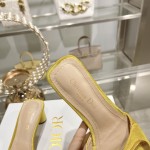 DIOR 2023 New early spring sandals Imported cow patent leather ➕ Korean velvet Sheepskin lining 4.5cm Yellow