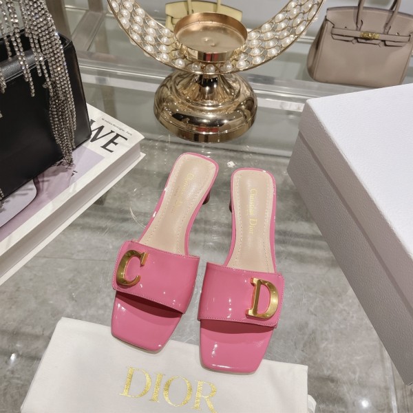 DIOR 2023 New early spring sandals Imported cow patent leather ➕ Korean suede Sheepskin lining 4.5cm Rose