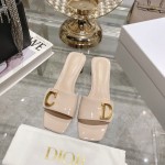 DIOR 2023 New early spring sandals Imported cow patent leather ➕ Korean suede Sheepskin lining 4.5cm Apricot