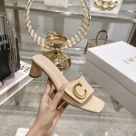 DIOR 2023 New early spring sandals Imported cow patent leather ➕ Korean suede Sheepskin lining 4.5cm Apricot