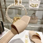 DIOR 2023 New early spring sandals Imported cow patent leather ➕ Korean suede Sheepskin lining 4.5cm Apricot