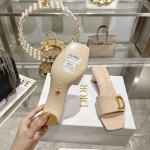 DIOR 2023 New early spring sandals Imported cow patent leather ➕ Korean suede Sheepskin lining 4.5cm Apricot