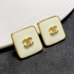 CHANEL🇫🇷Xiaoxiang Off-White Medieval Square Double C Stud Earrings