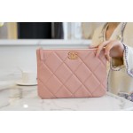 𝗖𝗛𝗔𝗘𝗡𝗟✦ Classic 19 Series Imported Channel Special Lambskin🐑 Carry-on Clutch Peach Pink
