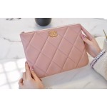 𝗖𝗛𝗔𝗘𝗡𝗟✦ Classic 19 Series Imported Channel Special Lambskin🐑 Carry-on Clutch Peach Pink