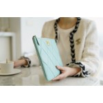 𝗖𝗛𝗔𝗘𝗡𝗟✦ Classic 19 Collection Imported Channel Special Lambskin🐑 Carry-on Clutch Tiffany Blue