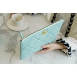 𝗖𝗛𝗔𝗘𝗡𝗟✦ Classic 19 Collection Imported Channel Special Lambskin🐑 Carry-on Clutch Tiffany Blue