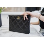 𝗖𝗛𝗔𝗘𝗡𝗟✦Classic 19 Series Imported Channel Special Lambskin🐑 Carry-on Clutch Bag Classic ➼ Black Gold