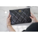 𝗖𝗛𝗔𝗘𝗡𝗟✦Classic 19 Series Imported Channel Special Lambskin🐑 Carry-on Clutch Bag Classic ➼ Black Gold