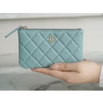 𝗖𝗛𝗔𝗘𝗡𝗟✦ Channel custom calfskin 🐂 Classic mini zippered carry-on bag Tiffany blue 💖