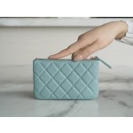 𝗖𝗛𝗔𝗘𝗡𝗟✦ Channel custom calfskin 🐂 Classic mini zippered carry-on bag Tiffany blue 💖