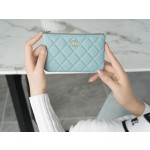 𝗖𝗛𝗔𝗘𝗡𝗟✦ Channel custom calfskin 🐂 Classic mini zippered carry-on bag Tiffany blue 💖