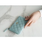 𝗖𝗛𝗔𝗘𝗡𝗟✦ Channel custom calfskin 🐂 Classic mini zippered carry-on bag Tiffany blue 💖