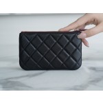 𝗖𝗛𝗔𝗘𝗡𝗟✦ Channel custom lambskin 🐏 Classic mini zipper carry-on bag black gold 🐑